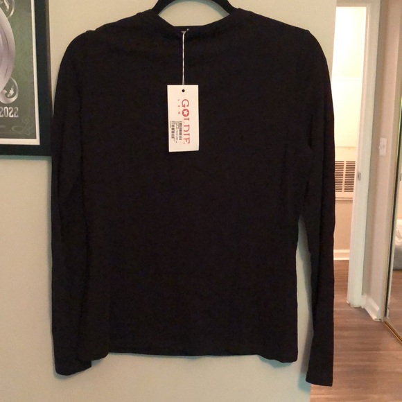 Goldie Metallic Placket Long Sleeve Henley Tee - Picture 6 of 8